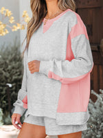 Color Block Long Sleeve Sweatshirt and Shorts Set