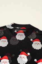 Christmas Santa Print Mesh Long Sleeve Top