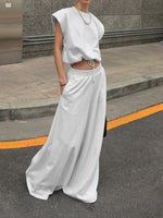 Round Neck Top and Wide Leg Pants Set