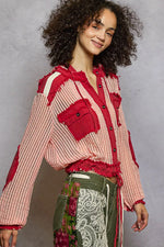 POL Texture Woven Button Down Hooded Shirt with Drawstring Hem
