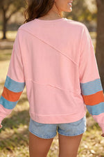 Colorblock Striped Patchwork Long Sleeve Round Neck Blouse