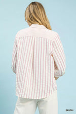 Umgee Striped Collared Neck Blouse