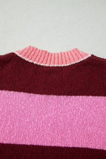 Striped Drop Shoulder Long Sleeve Pullover Regular Fit Knit Sweater