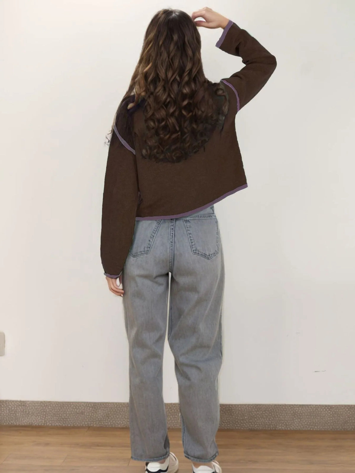 Button-Front Cardigan with Contrast Trim