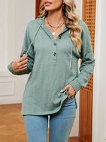 Textured Knit Button Detail Hoodie