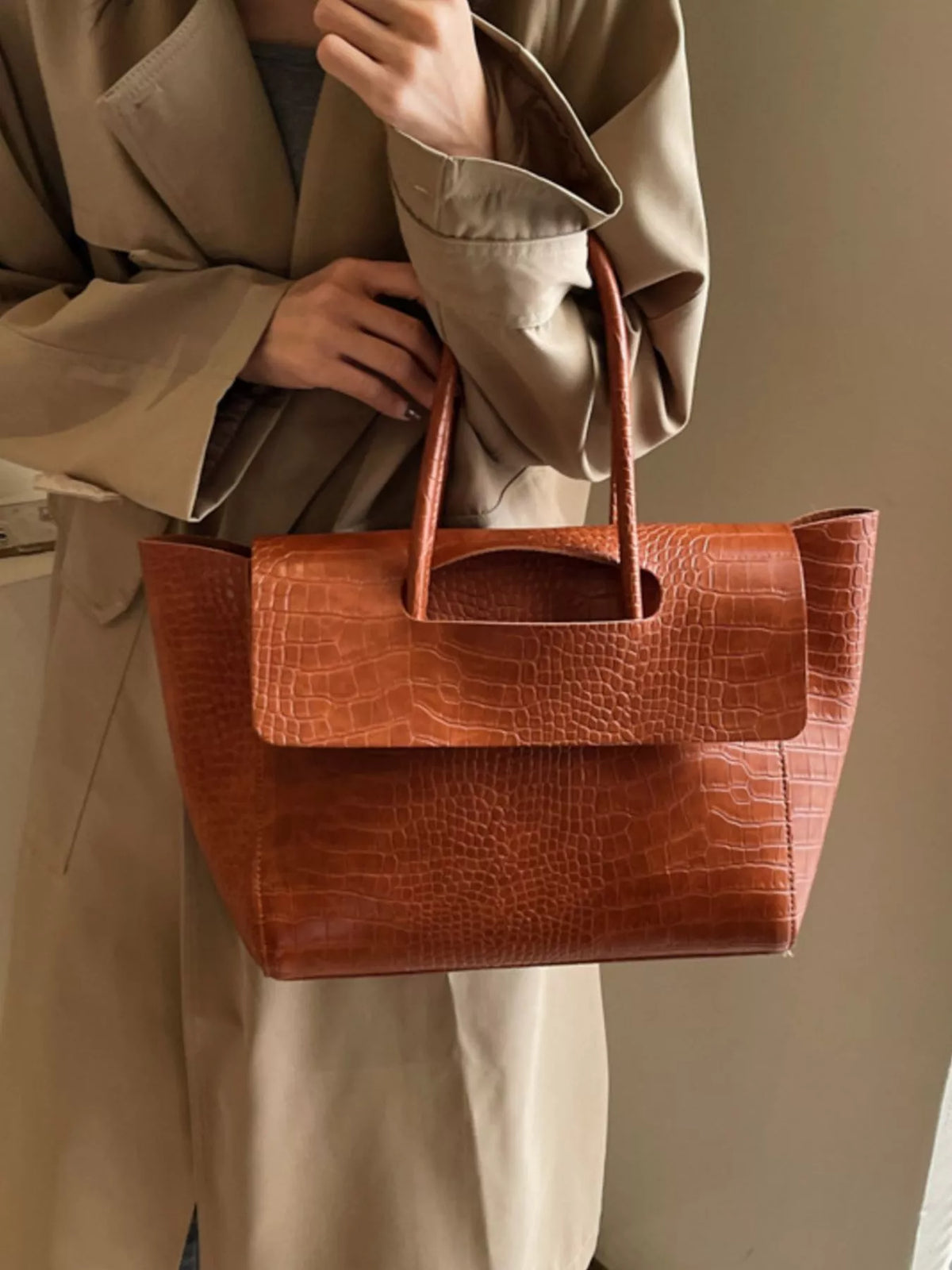 Crocodile-Embossed Shoulder Bag