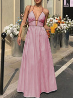 Striped Halter Neck Maxi Dress
