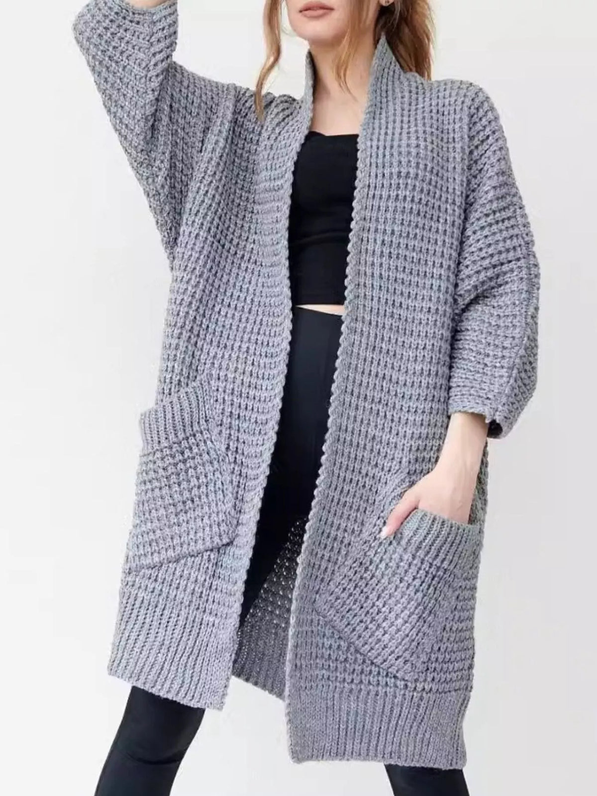 Full Size Chunky Knit Open Front Cardigan Plus Size