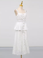 Sleeveless Eyelet Embroidered Button-Down Midi Dress