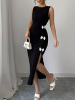 Bow Slit Round Neck Sleeveless Dress
