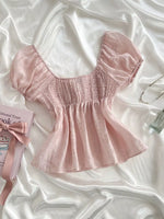 Sweetheart Neck Puff Sleeve Smocked Blouse