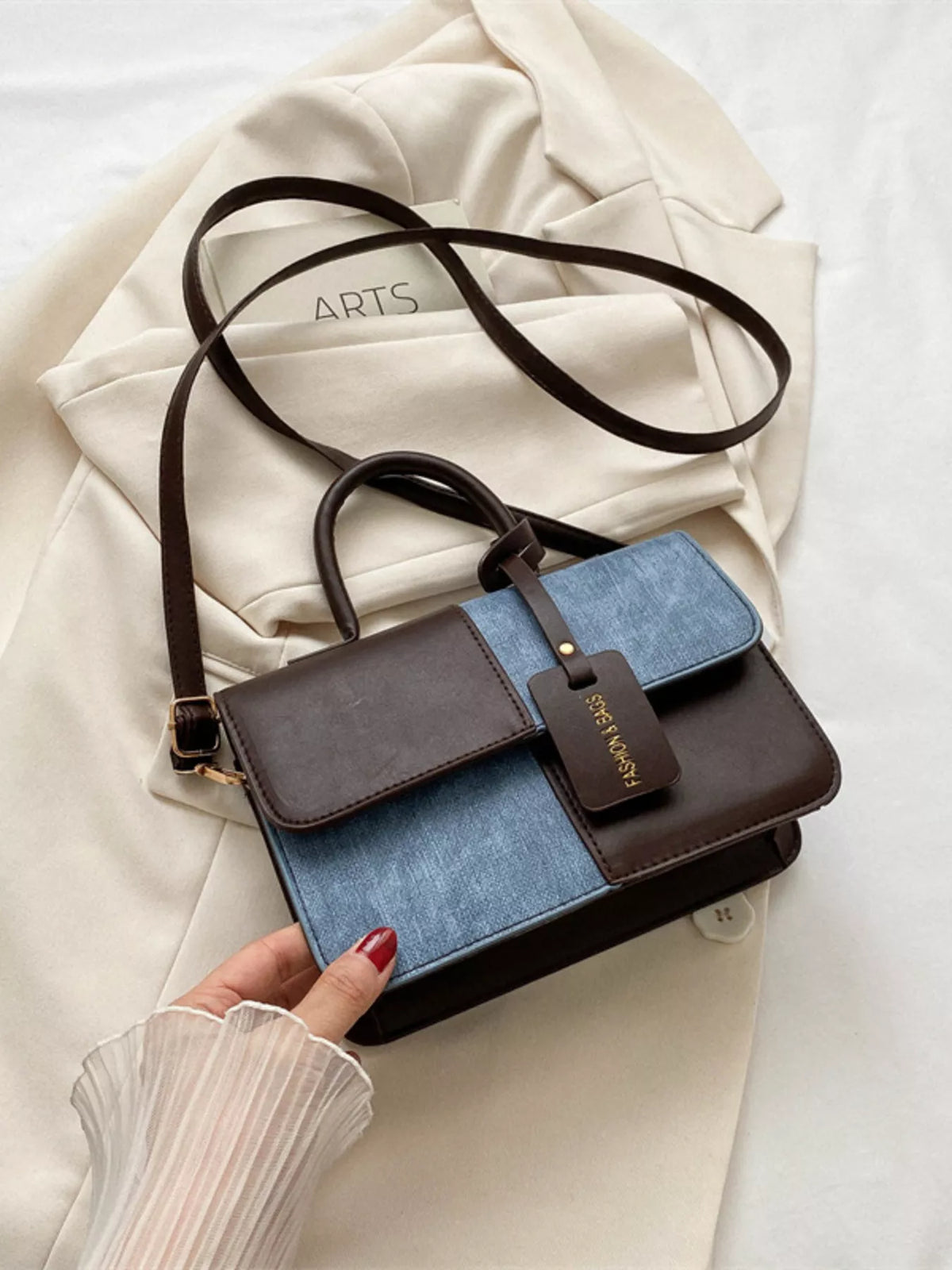 Two-Tone PU Leather Crossbody Bag