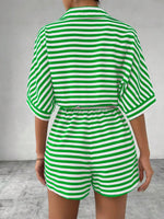 Tie Waist Half Button Striped Romper