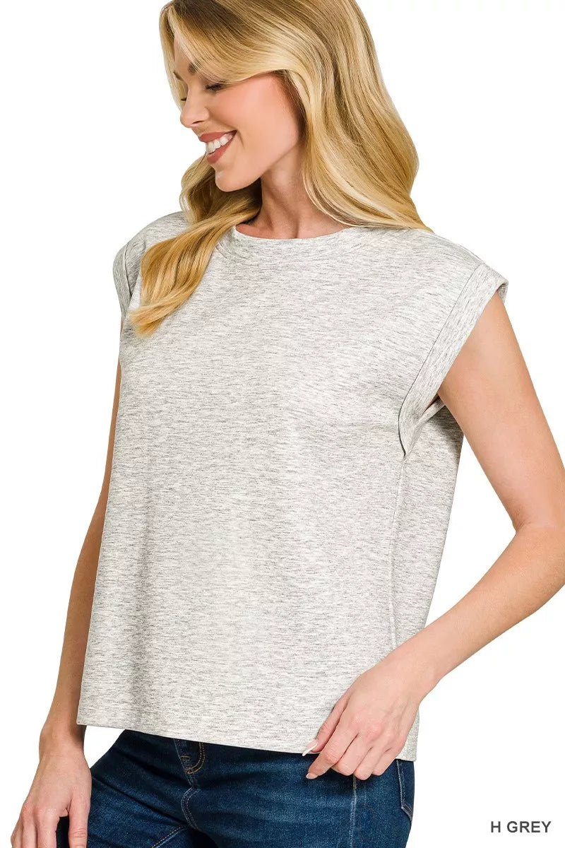 Zenana Scuba Round Neck Cap Sleeve Top