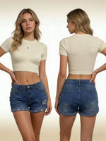 Distressed Denim Roll-Up Shorts
