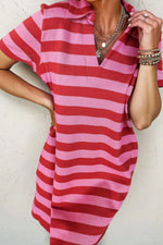 Casual Striped Polo Collar T-Shirt Dress