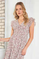 Mittoshop Flower Print Ruffle Cap Sleeve V-neck Midi Dress