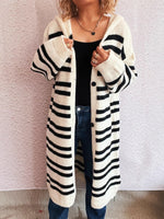 Striped Open Front Hooded Cardigan