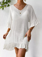 Ruffle Trim Butterfly Back V-Neck Cover-Up Dress