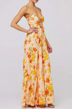 Floral Print Tie Front Tiered Maxi Dress