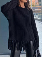Fringe Round Neck Long Sleeve Sweater