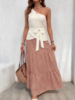 One-Shoulder Top and Geometric Print Maxi Skirt Set