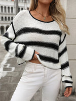 Striped Round Neck Long Sleeve Sweater