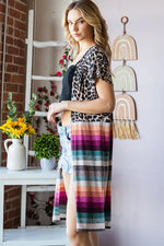 Heimish Full Size Animal Leopard and Stripe Open Cardigan Plus Size
