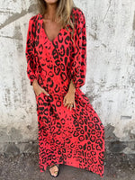 Full Size Printed V-Neck Dress with Pockets Plus Size