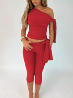 Asymmetrical One-Shoulder Top and Capris Set