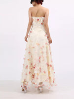 Floral Applique Strapless Tulle Maxi Dress