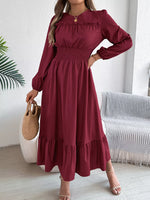 Round Neck Balloon Sleeve Tiered Dress