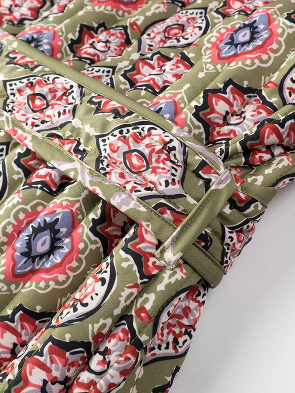Belted Open Front Floral Winter Coat