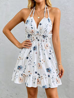 Floral Print Halter Neck Mini Dress
