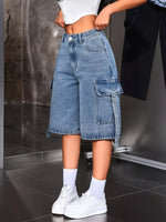 Loose Fit Cargo Denim Capris
