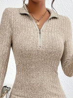 Ribbed Knit Bodycon Mini Dress with Zipper