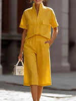 Full Size Short Sleeve Top and Shorts Set Plus Size