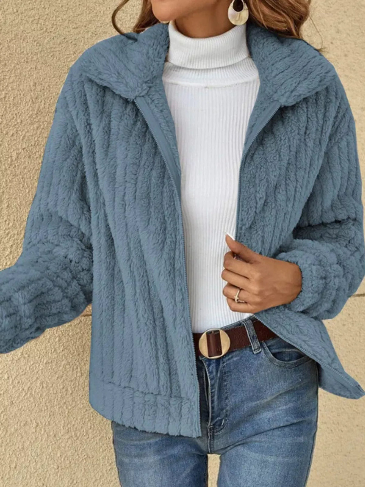 Full Size Faux Fur Zip-Up Outerwear Plus Size
