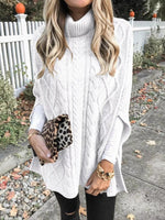Chunky Cable Knit Turtleneck Poncho Cover Up