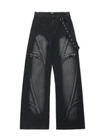 Men's Full Size Wide-Leg Denim Jeans with Metal Ring Plus Size