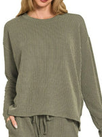 Zenana Corded Rib Long Sleeve Tee and Shorts Set