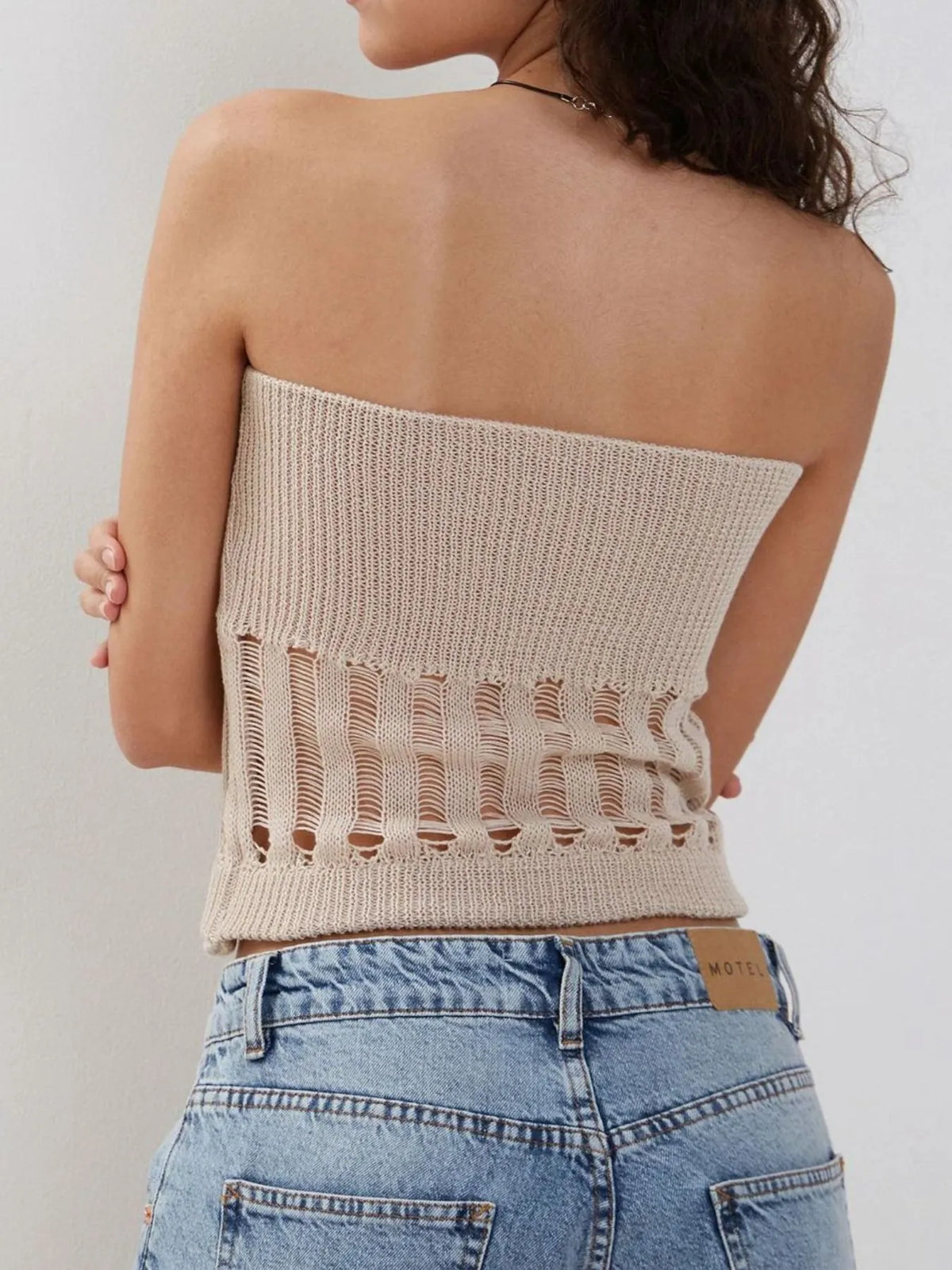 Openwork Knit Tube Top