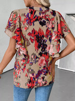 Abstract Print Flutter Sleeve Blouse