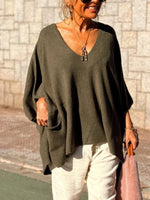 Ribbed Hem V-Neck Sweater