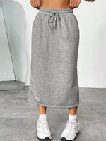 Slit Drawstring Midi Skirt