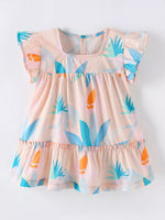 Children's Tropical Print Ruffle Sleeve Summer Dress