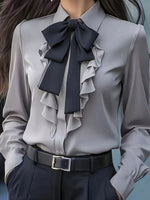 Ruffled Tie Front Long Sleeve Blouse