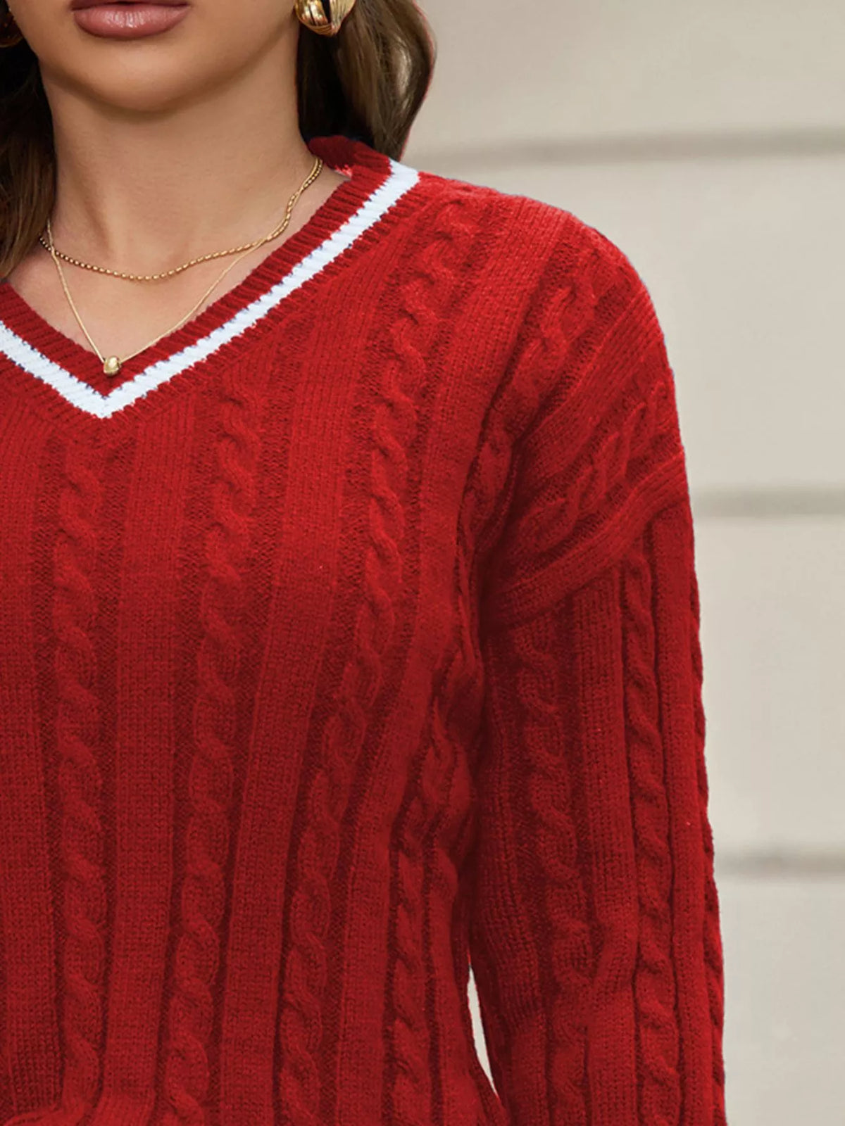 Classic Cable Knit V-Neck Sweater