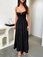 Tiered Lace Up Spaghetti Straps Maxi Dress