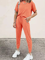 Full Size Round Neck Top and Drawstring Pants Set Plus Size